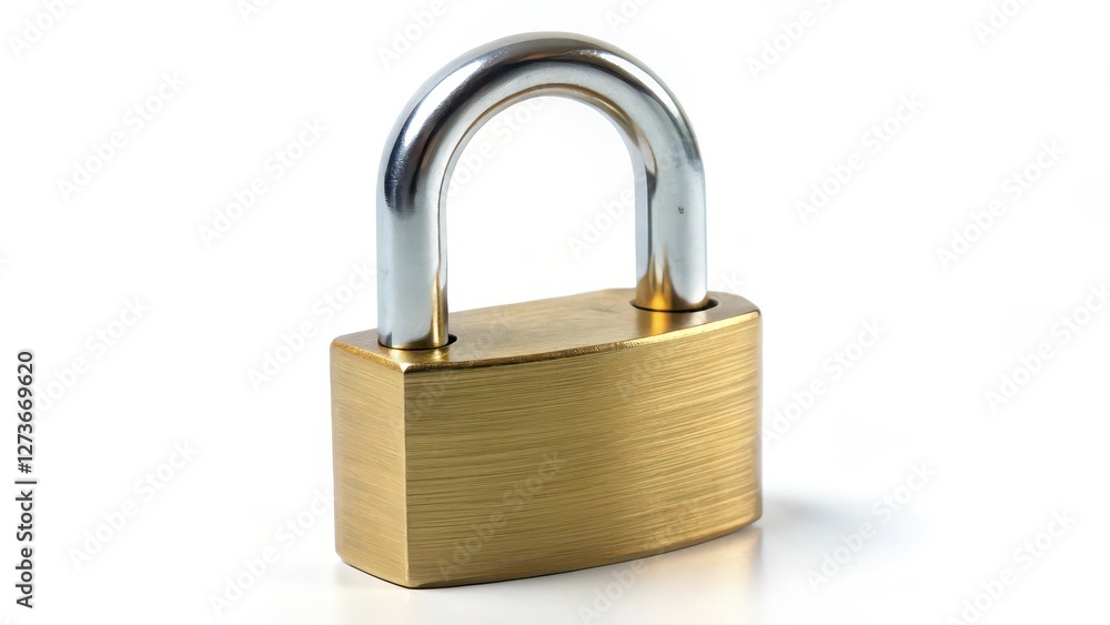 Brass Padlock on White Background Brass Padlock on White Background
