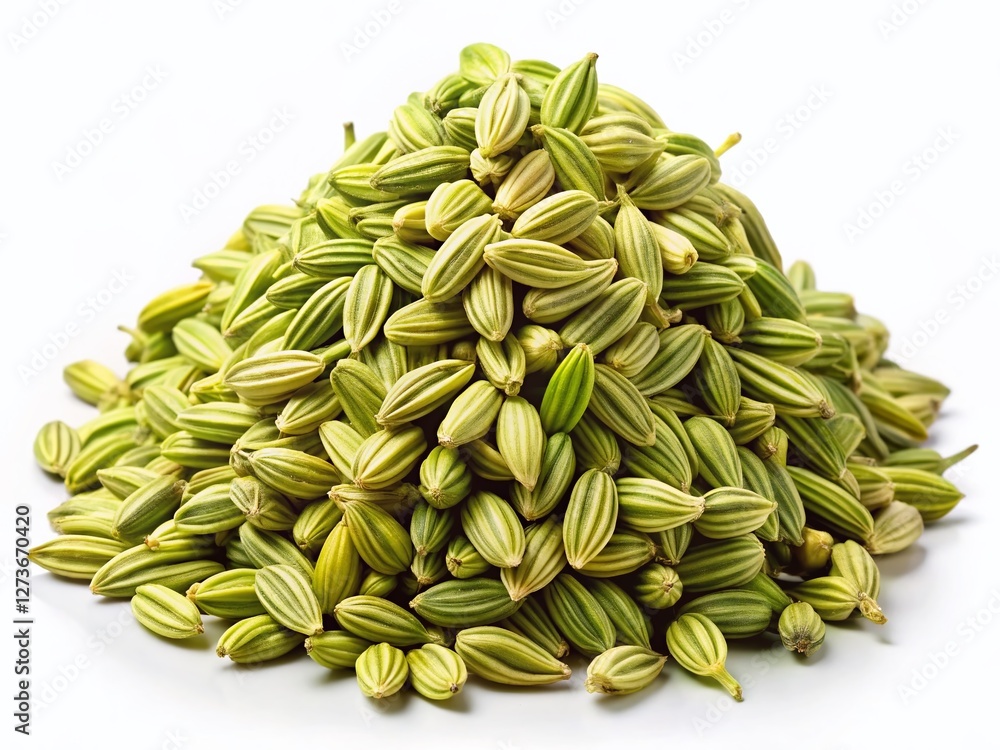 High-Resolution Fennel Seeds Isolated on White Background - Culinary Herb Spice Stock Photo High-Resolution Fennel Seeds Isolated on White Background - Culinary Herb Spice Stock Photo
