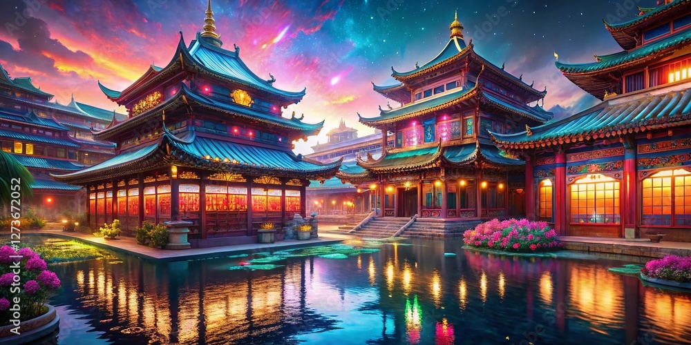 Holographic Palace: Futuristic Asian Architecture, Surreal Dreamscape Holographic Palace: Futuristic Asian Architecture, Surreal Dreamscape