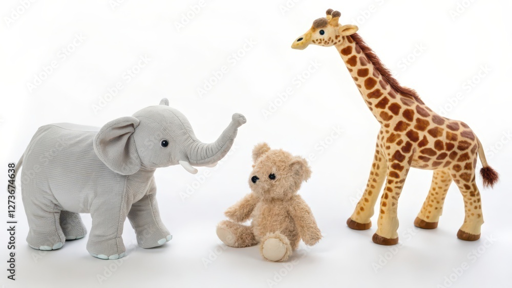Naklejka premium Stuffed Animals on White Background