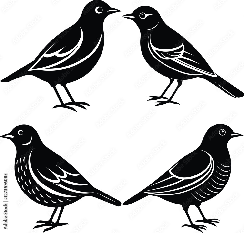 Fototapeta premium Stylized Lark Silhouette Vector Icon set Ideal for Logos & Artwork.