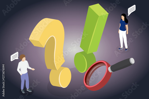 FAQ - Frequently Asked Questions 3d flat isometric illustration. Woman and Man Ask Questions and receive Answers.
