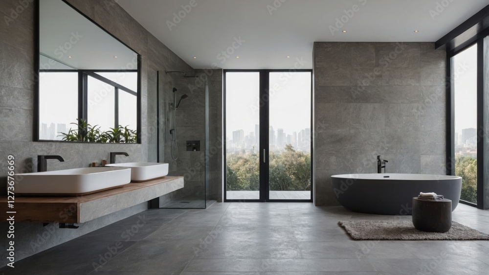 Fototapeta premium Luxurious spa-like feel created by large windows and a spacious layout