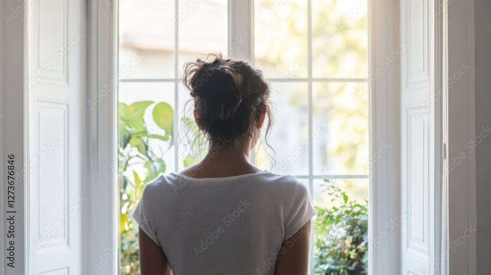 Withdrawal symptoms in a person standing by a door, head hung low. Featuring emotional despair and physical discomfort Withdrawal symptoms in a person standing by a door, head hung low. Featuring emotional despair and physical discomfort
