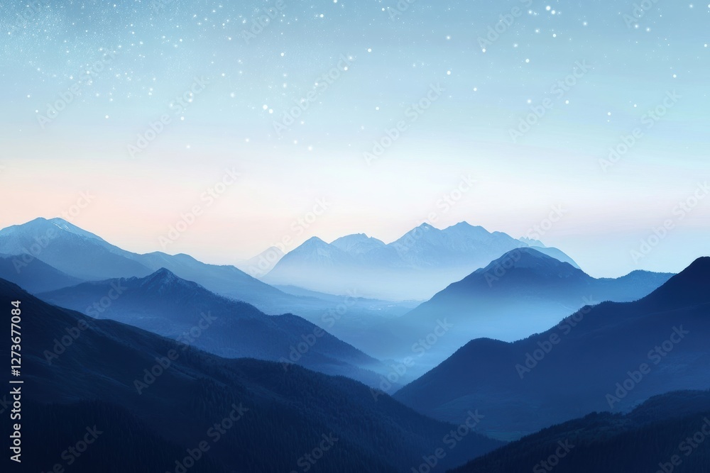Serene Blue Mountain Range under a Starry Sky Serene Blue Mountain Range under a Starry Sky