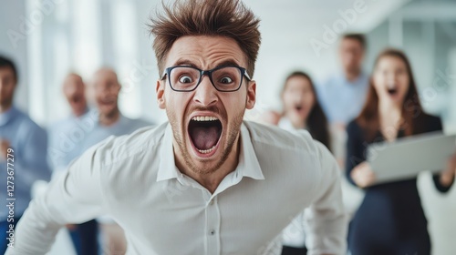 Businessman expressing intense emotion in meeting