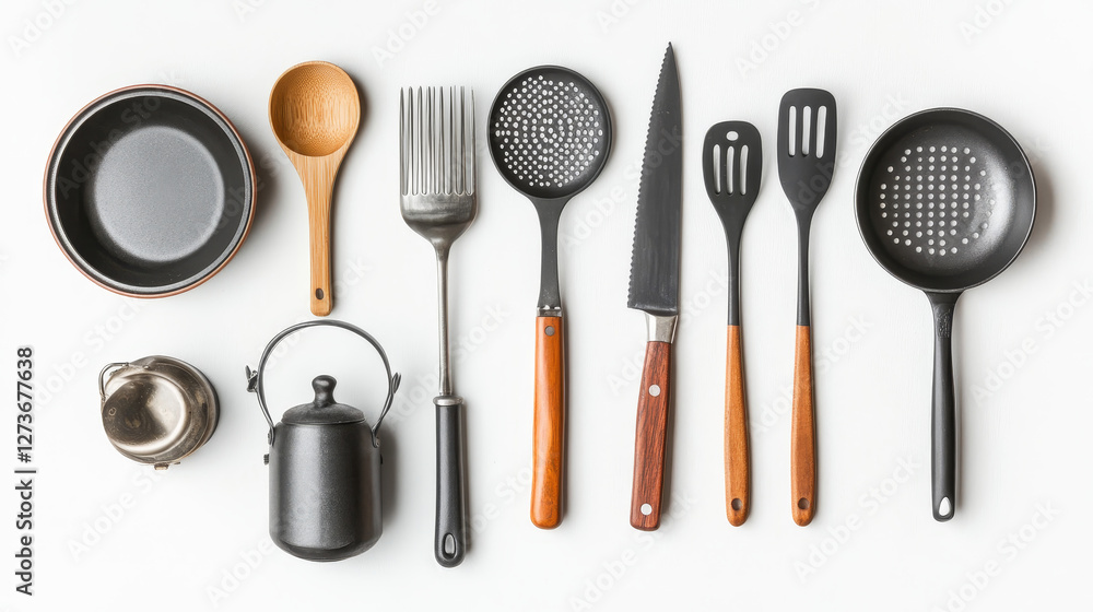 Kitchenware vector cookware for cooking and kitchen utensils or cutlery for kitchener illustration tableware in kitchenette set isolated on white background Kitchenware vector cookware for cooking and kitchen utensils or cutlery for kitchener illustration tableware in kitchenette set isolated on white background