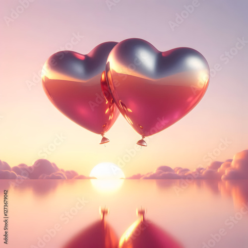 Heart-Shaped Balloons at Sunset