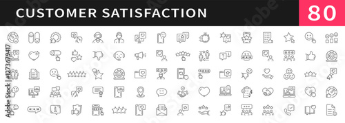 User feedback icon set. Feedback icons for web and mobile app. Containing feedback, like, customer review, review, satisfaction, good feedback, rate and more. Vector outline icons set. Editable stroke