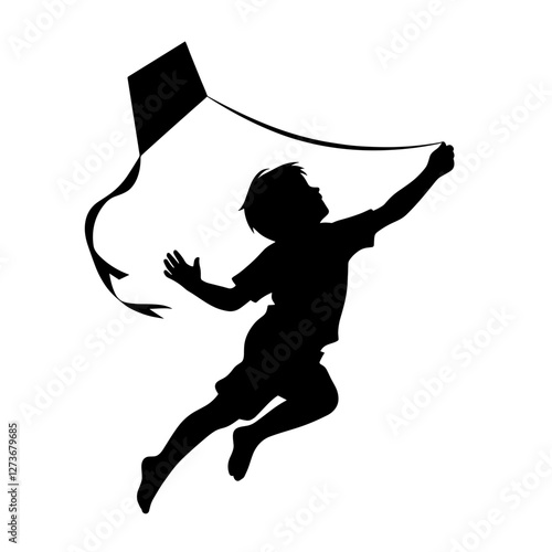 Child running with kite silhouette
