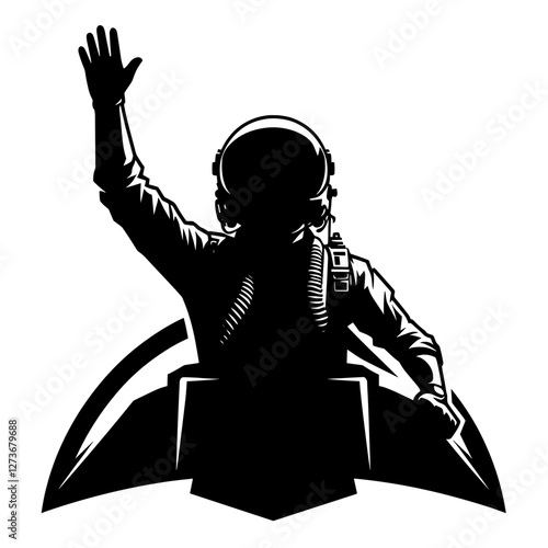 Pilot waving from the cockpit silhouette