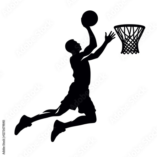 Basketball player dunking silhouette