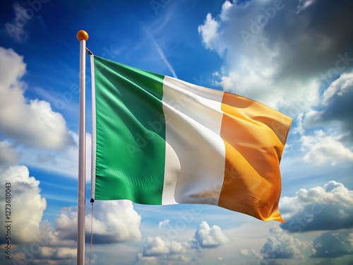 Ivory Coast Flag Waving, Vertical Video, Tilt-Shift Effect, Blue Background