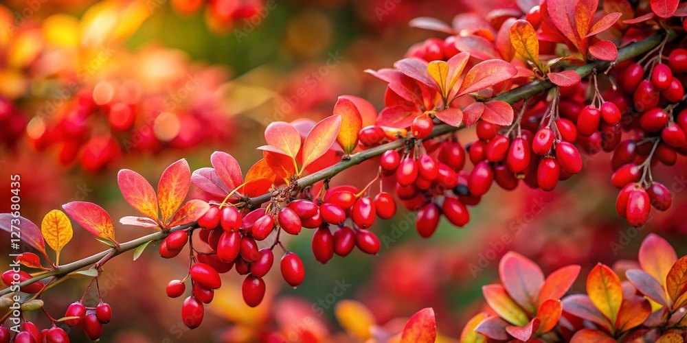 Japanese Barberry Bush with Red Berries and Autumn Leaves - Stock Photo Japanese Barberry Bush with Red Berries and Autumn Leaves - Stock Photo