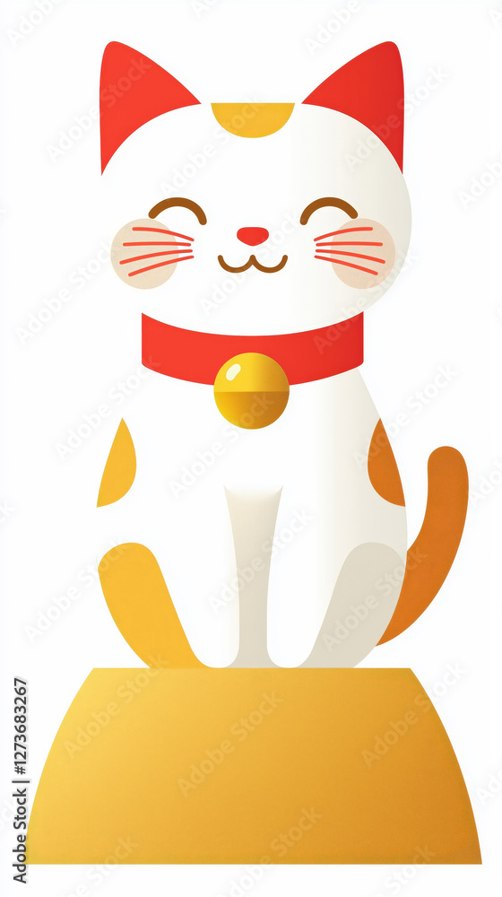 Cute cat sitting on golden ingot, smiling cheerfully Cute cat sitting on golden ingot, smiling cheerfully