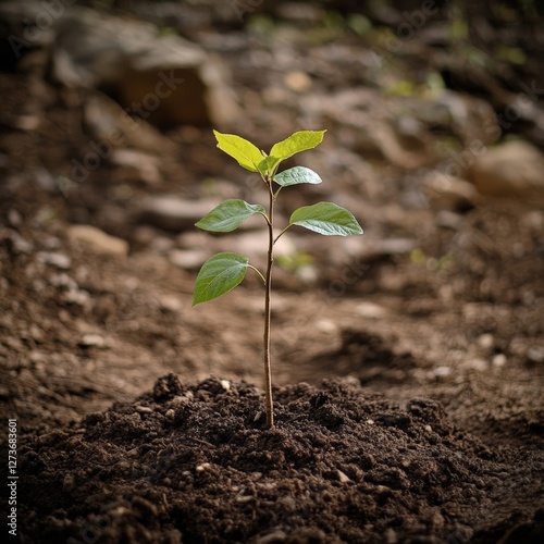 Obraz na płótnie Growing green a young sapling in rich soil nature landscape close-up view symbol of renewal w salonie