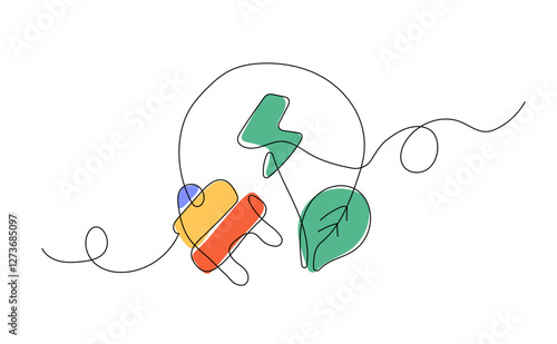 Continuous Line Drawing of Sustainability and Green Energy Concept