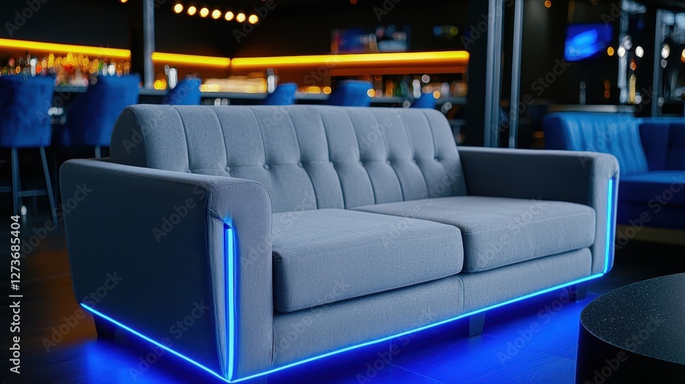 Modern couch design with led lighting cozy lounge furniture indoor space close-up view contemporary style Modern couch design with led lighting cozy lounge furniture indoor space close-up view contemporary style