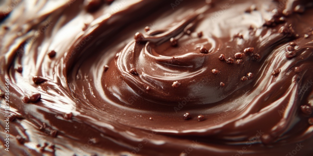 Smooth chocolate swirl with a rich texture in a deep bowl during food preparation session Smooth chocolate swirl with a rich texture in a deep bowl during food preparation session