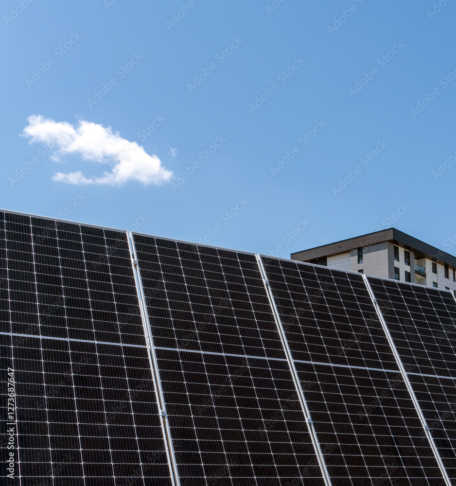 low angle view of large industrial solar panel low angle view of large industrial solar panel