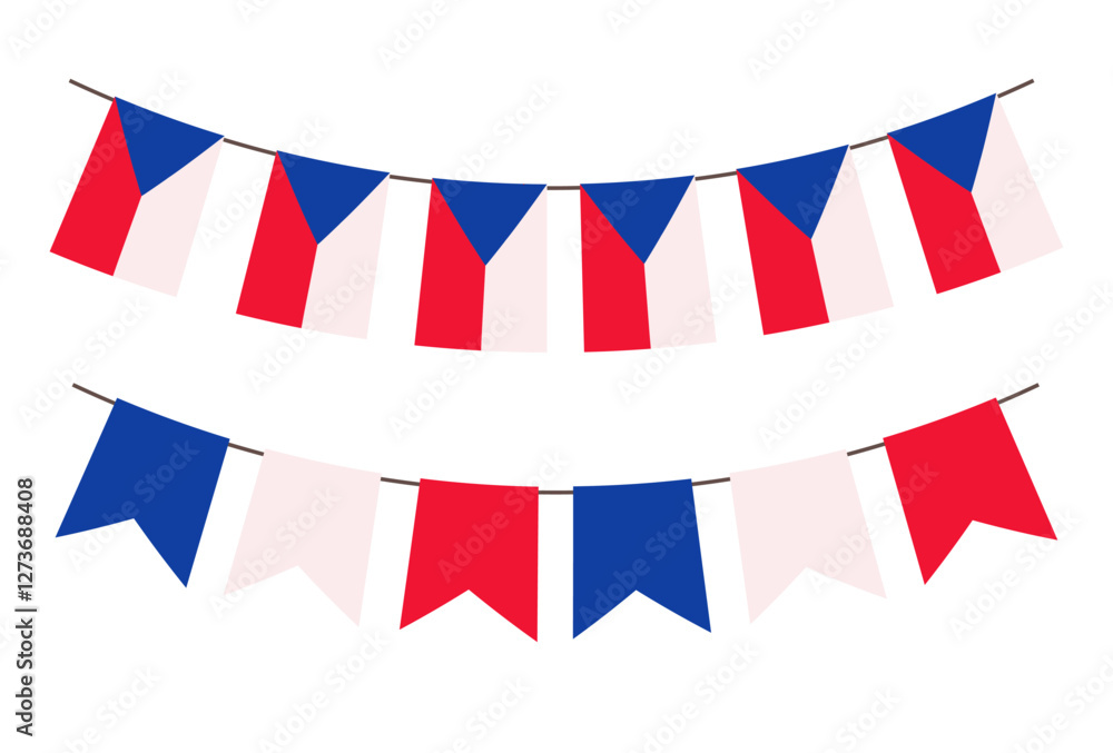 Set of Patriotic bunting Czech Republic flags on the ropes. Czesh flags garland. Template for Independence day and patriotic projects. Set of Patriotic bunting Czech Republic flags on the ropes. Czesh flags garland. Template for Independence day and patriotic projects.