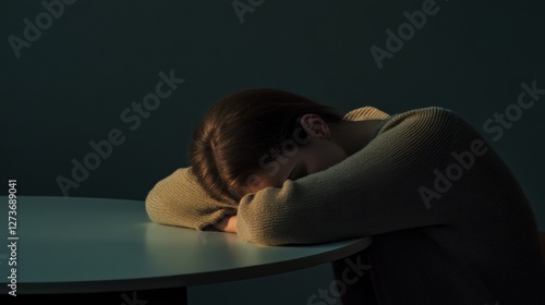 Withdrawal symptoms in a person with their head resting on a table. Featuring emotional exhaustion and physical discomfort