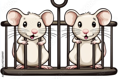 Cute Cartoon Mice in a Cage with Cheerful Expressions and Features