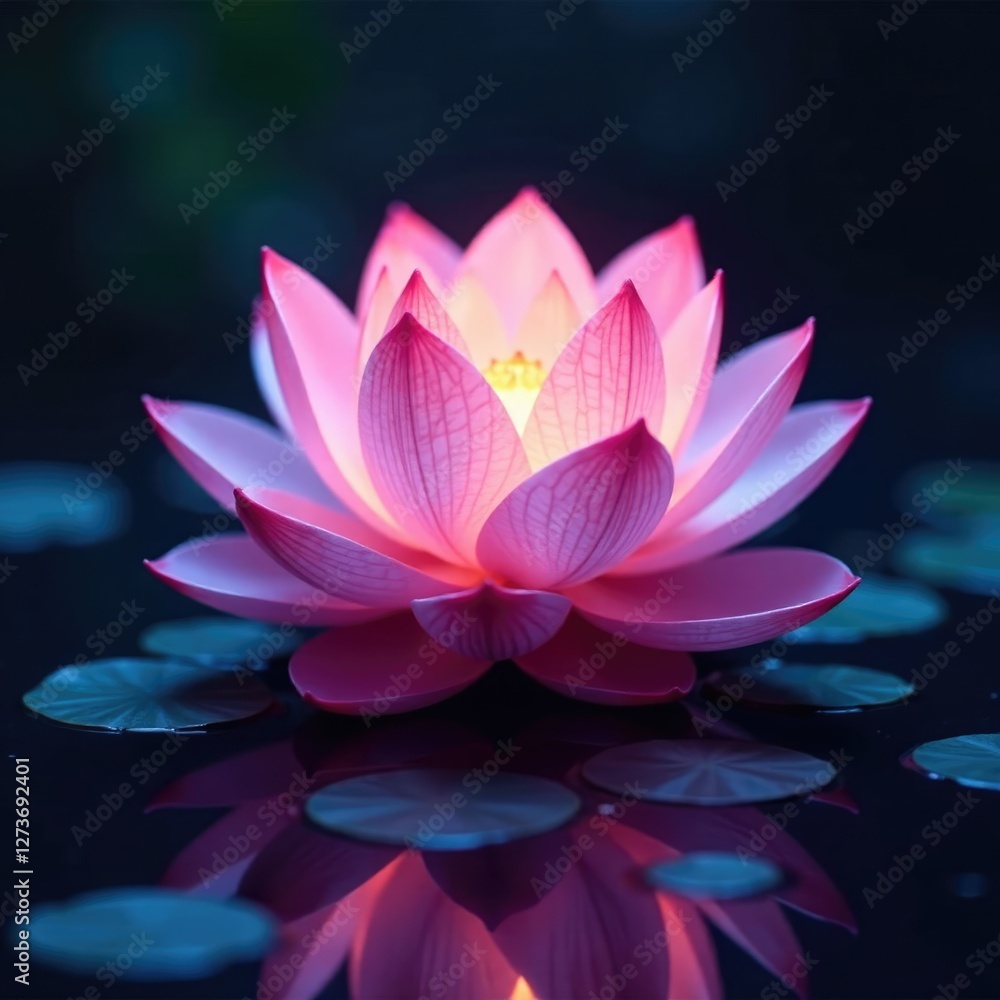 Holographic lotus flower unfolding its petals in the light, futuristic, petals, organic Holographic lotus flower unfolding its petals in the light, futuristic, petals, organic
