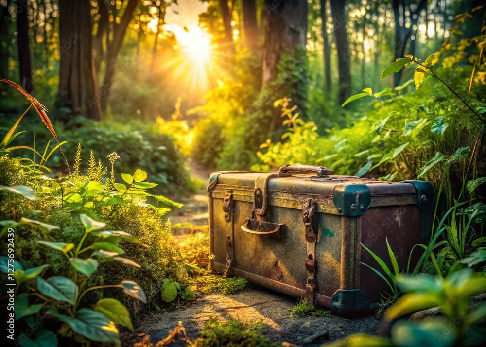 Lost Luggage in Wild Forest: Abandoned Suitcase Urban Exploration Photography Lost Luggage in Wild Forest: Abandoned Suitcase Urban Exploration Photography