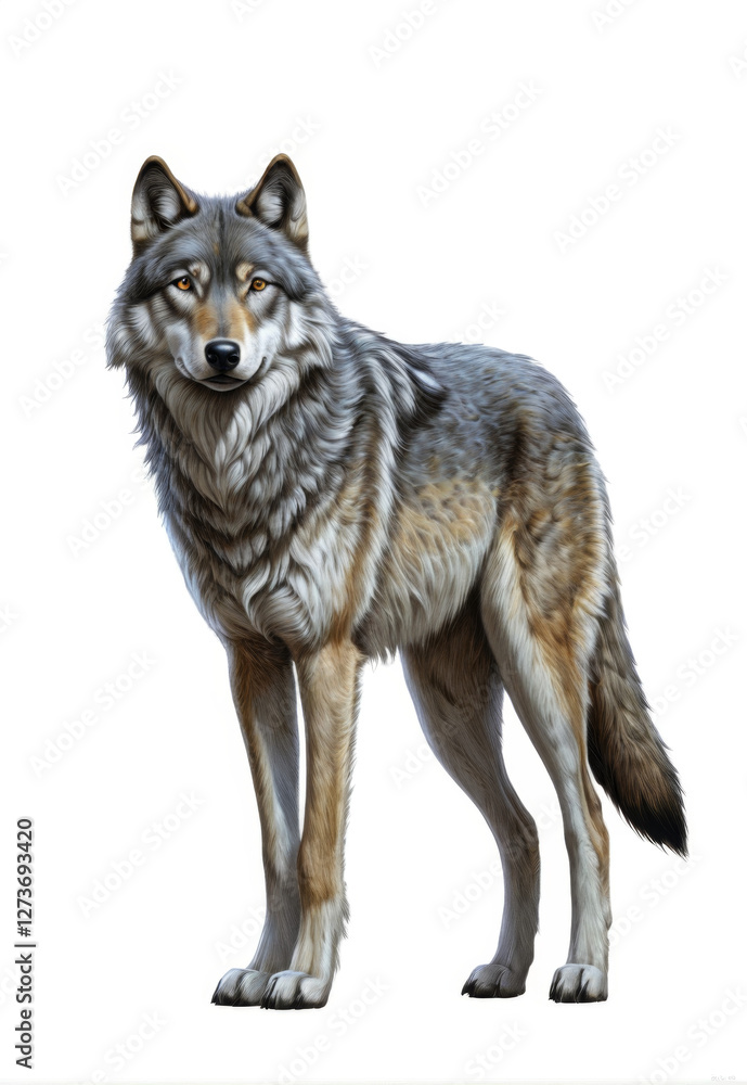 Fototapeta premium Commercially hand-painted semi-realistic grey wolf