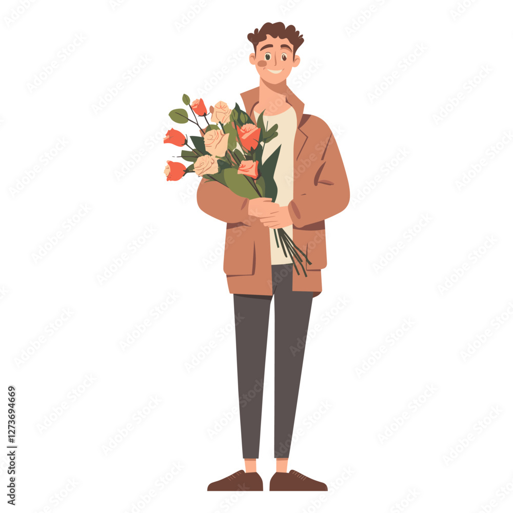 A man holding a bouquet illustration cartoon flowers vector A man holding a bouquet illustration cartoon flowers vector