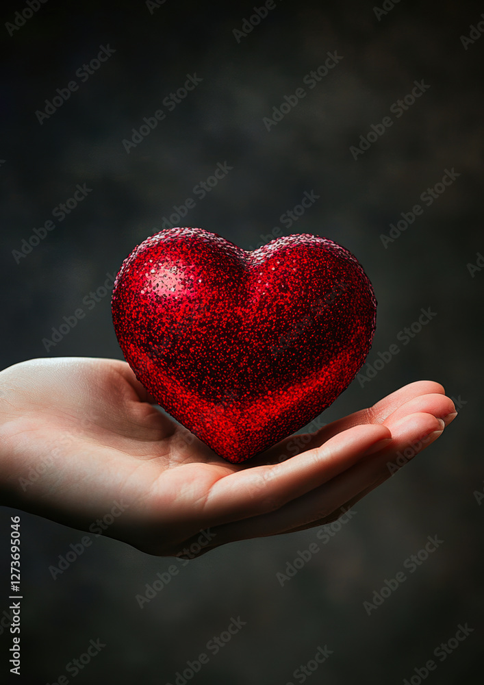 A hand cradles a sparkling red heart, symbolizing love and affection. A hand cradles a sparkling red heart, symbolizing love and affection.