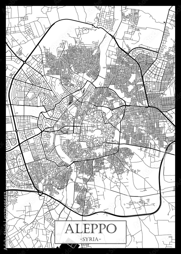 Fototapeta premium Aleppo Syria Map, City downtown, abstract travel art, modern background, colorful graphic design, new office banner, art, street view