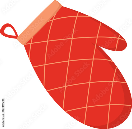 Red kitchen glove for cooking isolated on white background. Illustration of oven mitt in simple style