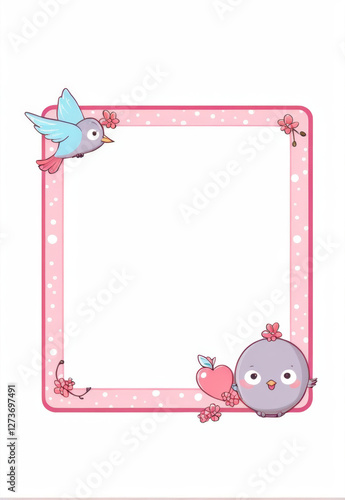 Cute hand drawn cartoon pink frame label