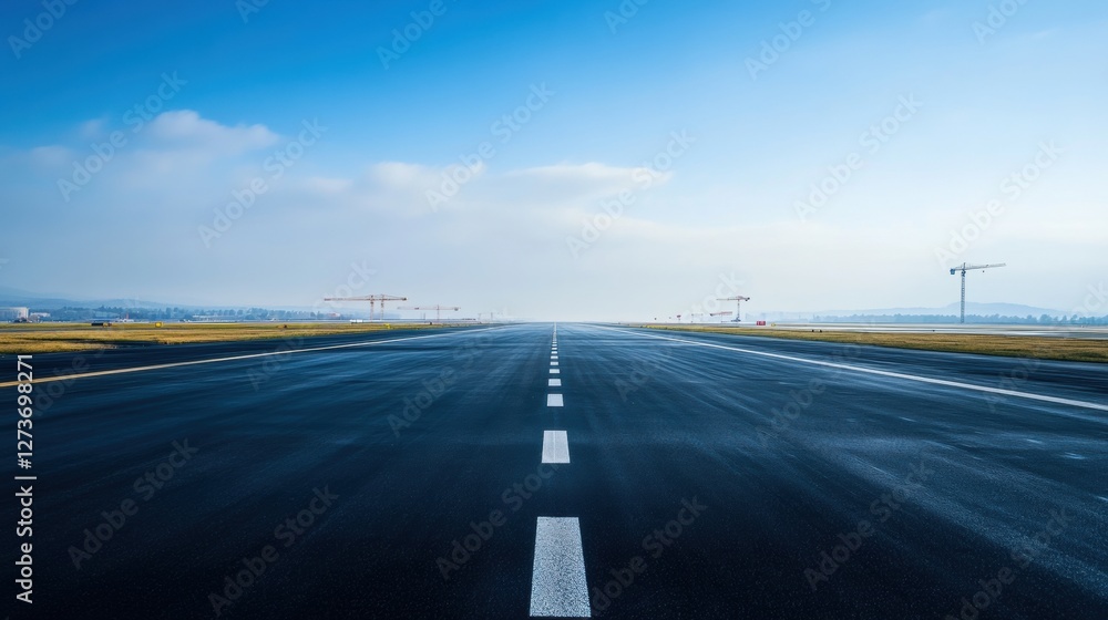 Fototapeta premium Clear and Open Runway Under a Vast Blue Sky