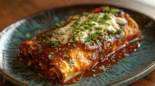 Wallpaper Mural Savory Enchilada with Cheese and Cilantro on Teal Plate Torontodigital.ca