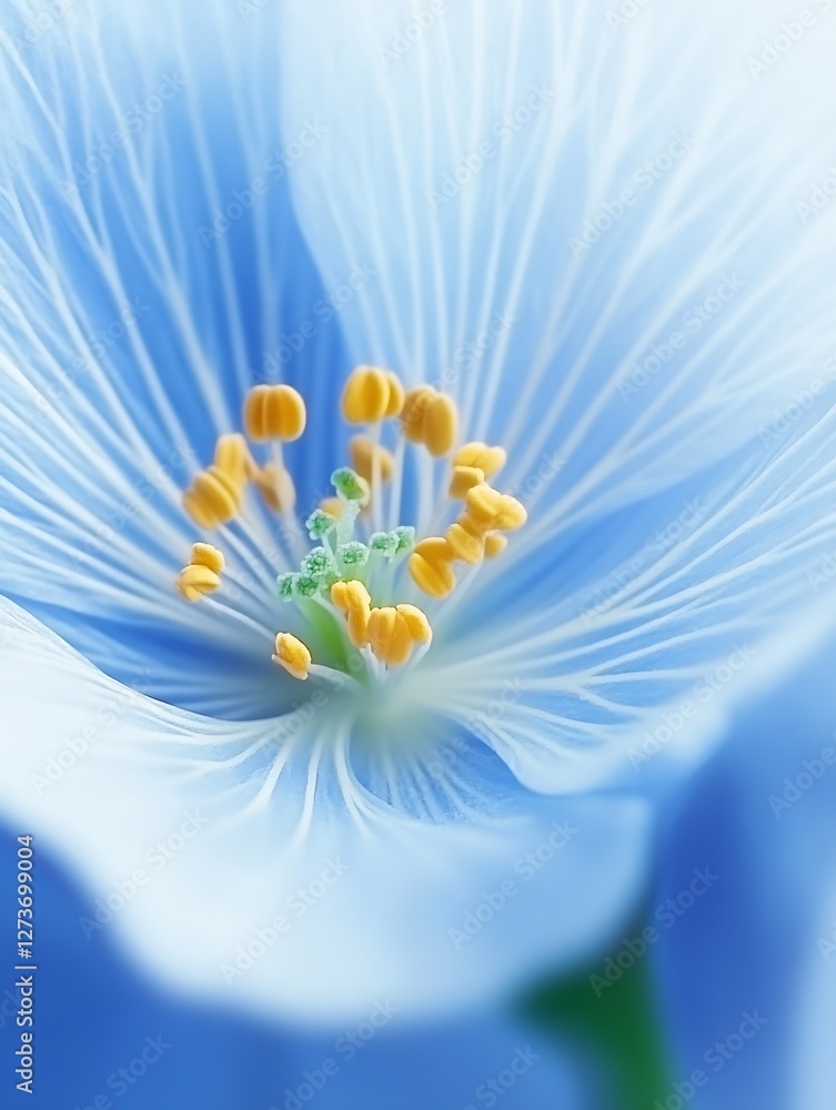 Elegant Macro Image of a Delicate Blue Flower with Yellow Center : Generative AI