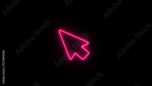 Neon glowing mouse cursors icon. click icon isolated on black background.