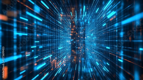 Obraz na płótnie Dynamic Blue Neon Data Stream Flow with Abstract Light Effects and Technology Theme : Generative AI w salonie