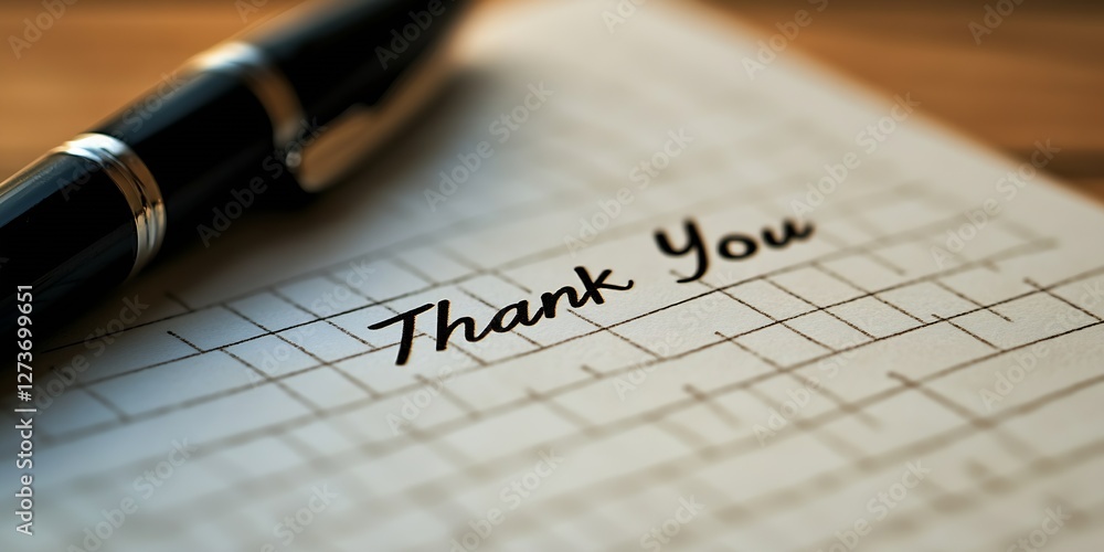 Thoughtful Thank You Note with Elegant Pen Over Background : Generative AI