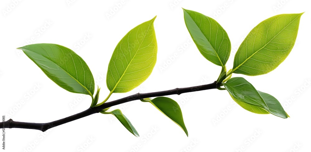 Fresh Green Leaves on Branch Isolated on White Background Fresh Green Leaves on Branch Isolated on White Background