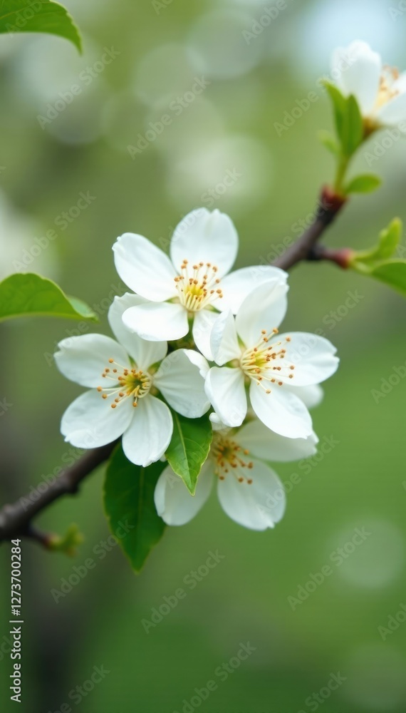 Obraz premium White macadamia blossoms on a tree in spring season, lush, white, tree