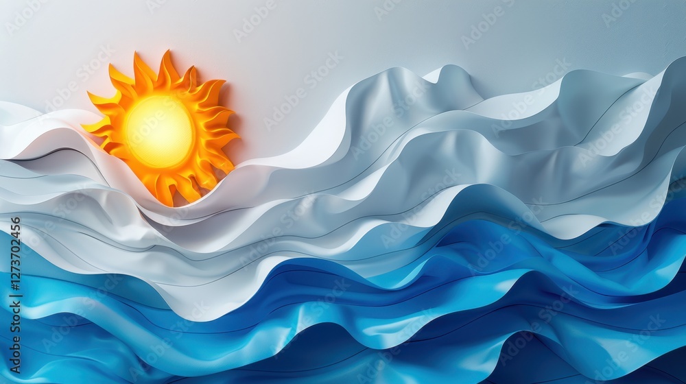 Naklejka premium Abstract Representation of Sun and Waves Captured in Vibrant Colors with Intricate Details and Fluid Shapes