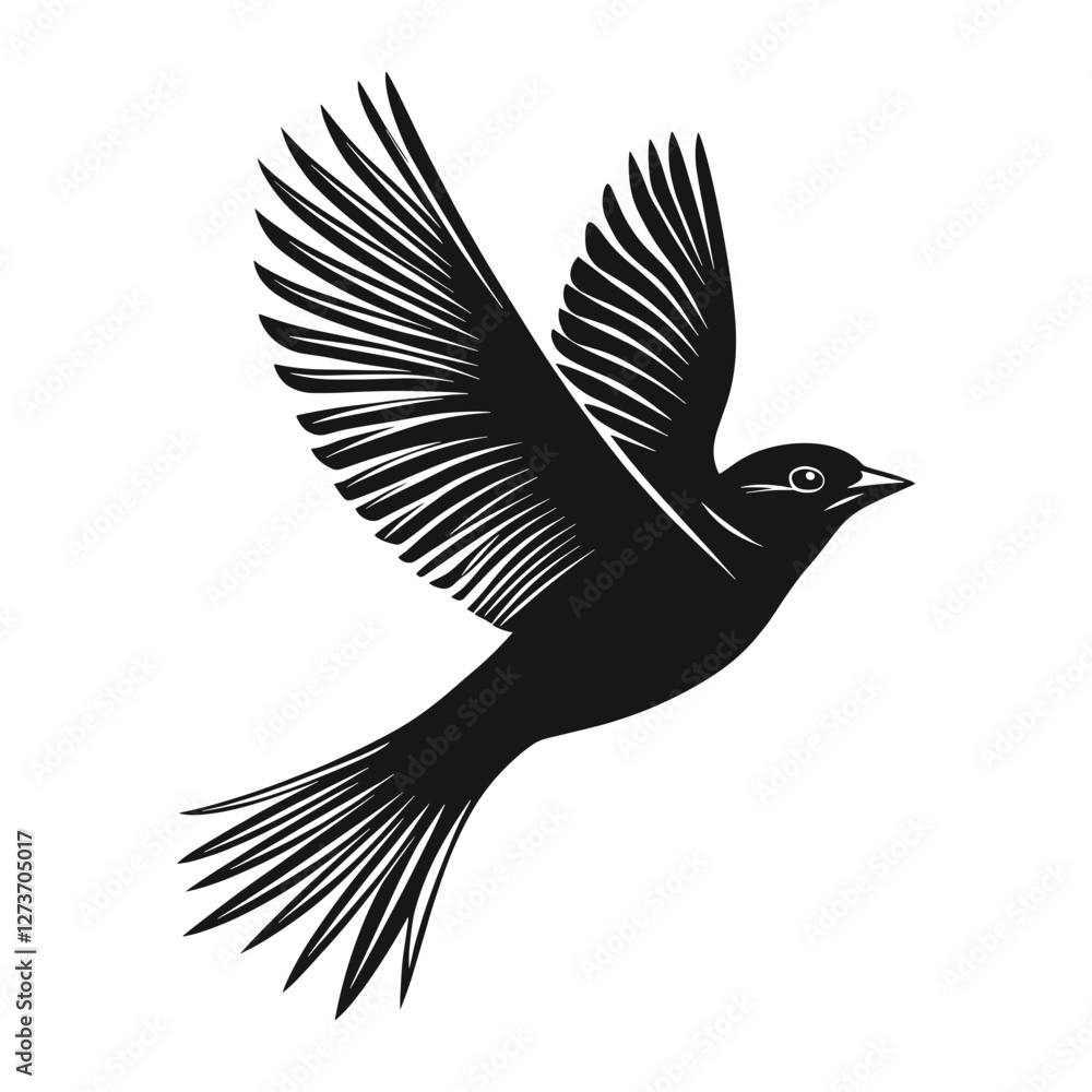 Obraz premium Simple flying bird linear illustration silhouette design vector