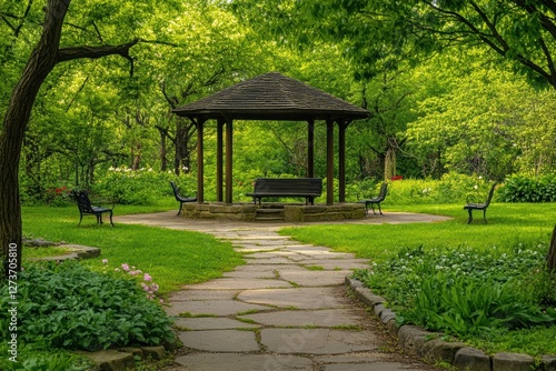 Tranquil Gazebo in Lush Green Park