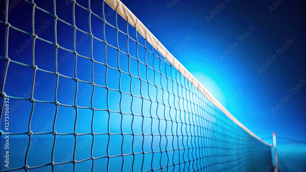 Vibrant blue volleyball net set against a bright blue background, with the net's intricate design and texture taking center stage , recreation, outdoor activity Vibrant blue volleyball net set against a bright blue background, with the net's intricate design and texture taking center stage , recreation, outdoor activity
