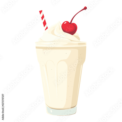 Smoothie on top with wip cream and cherry illustration milkshake beverage vector