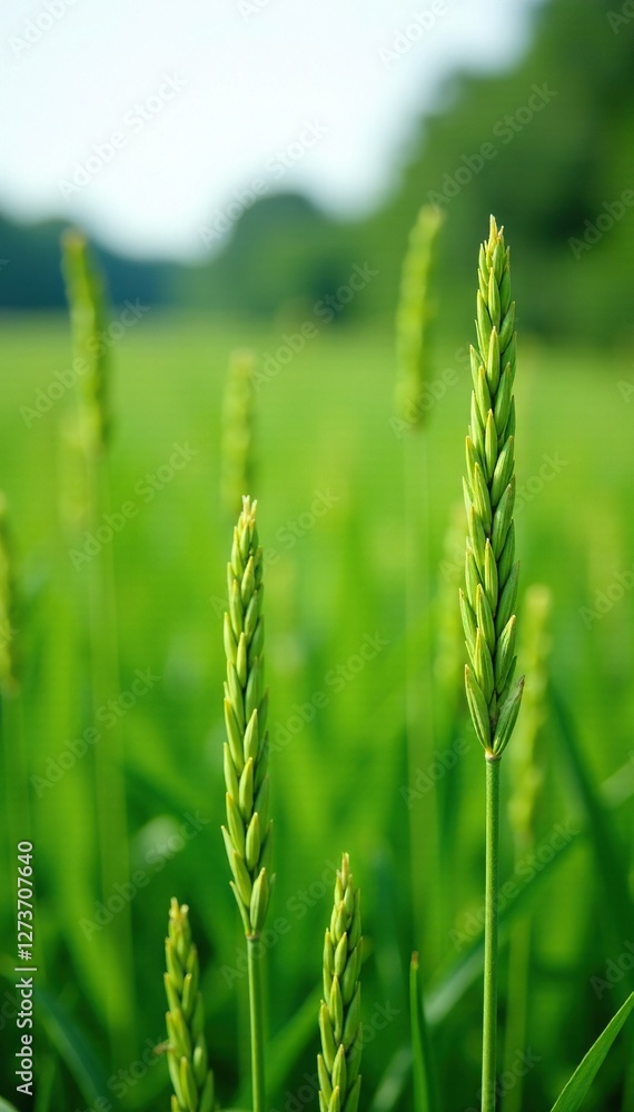 Obraz premium Tall green sesame plants with blooming flowers in the background, agriculture, flower, plant life