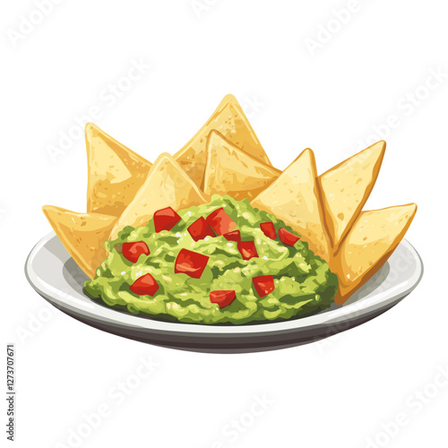 Guacamole with tortilla chips in a plate guacamole food ingredients vector